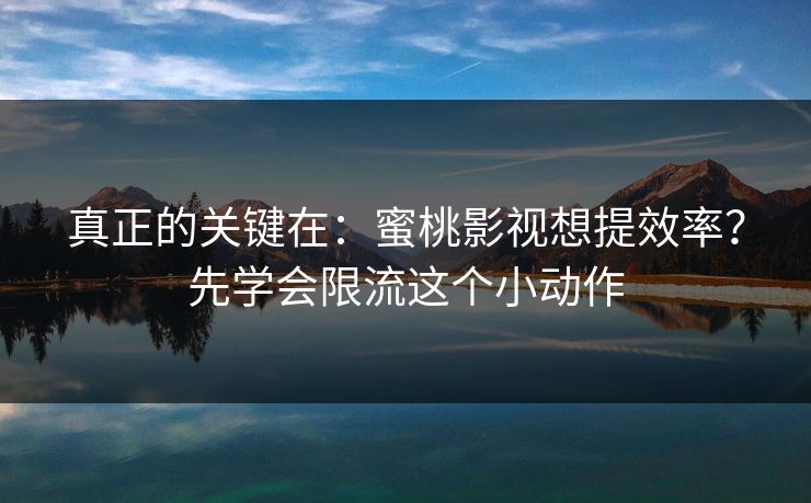 真正的关键在:蜜桃影视想提效率?先学会限流这个小动作 真正的关键在:蜜桃影视想提效率?先学会限流这个小动作